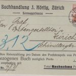 Schweiz - 12 Rp. Helvetia Nachnahmeortskarte "Buchhandlung Hörtig" Zürich 1912