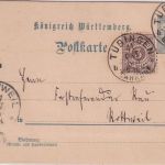 Württemberg - 2 Pfg. Ganzsache+Zusatz Tübingen Bahnhof - Rottweil 1900