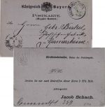 Bayern - 3 Pfg Wappen Ganzsache/Antwortteil m. Zudruck K1 Kirchheimbolanden 1886