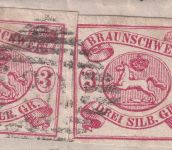 Braunschweig - 2x3 Sgr. lebhaftkarmin Briefstück Nr.Stpl. 39 (Seesen) FB BPP