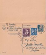 SBZ/DDR - 12/12 Pfg. Engels Ganzsache + Zusatz n. BELGIEN Berlin - Brüssel 1950