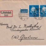 BRD - 2x30 Pfg. 75 J. Telefon Einschreibebrief Bleichenbach ü. Stockheim 1953