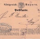 Bayern - 5 Pfg. Wappen "weite Welle" Karte Bahnpost-HKS NEUNKIRCH-LHFN II 1878