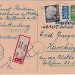 BRD - 10 Pfg. Heuss I Ganzsache/Einschreibekarte Ödheim - Hamburg 1955