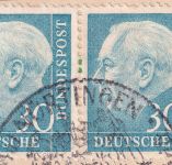 BRD - 30 Pfg. Heuss I waagr. Paar + 10 Pfg. Ganzsache/Eilkarte Nürtingen 1956