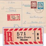 BRD - 15 Pfg. Bed. Deutsche Ganzsache/Einschreibekarte Köln-Deutz-Messe 1964