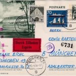 BRD - 20 Pfg kl. Bauwerke Bildganzsache/Ortseilkarte (Rohrpost) München 1966