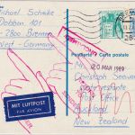BRD - 70 Pfg B&S Ganzsache/Luftpostkarte n. NEUSEELAND Bremen 1989 retour