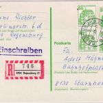 BRD - 50 Pfg B&S Ganzsache/Einschreibekarte Regensburg - Starnberg 1981