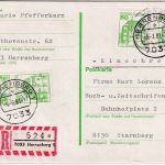 BRD - 50 Pfg. B&S Ganzsache/Einschreibekarte Herrenberg - Starnberg 1981