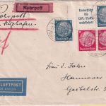 DR - 2x12+2x4 Pfg Hindenburg/Zusammendruck Lupo-Rohrpostbrief Berlin 1939