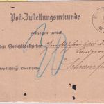 DR - Bockenheim 1884 K1 Postzustellurkunde n. Schweinfurt - Nachporto