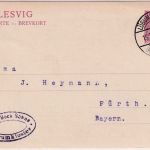 Schleswig - 15 Pfg. Ganzsache Lügumkloster - Fürth 15.3.20