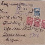 Estland - 3x1 M./35 P.+2,50 M. Reval Einschreibebrief Tartu - Heidelberg 1920