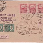 Estland - 3x1 M. + 2x25 P. Reval Einschreibekarte Tartu - Heidelberg 1921