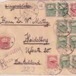 Estland - 3x1 M. + 8x25 P. Einschreibebrief Tartu - Heidelberg 1921 Zensur