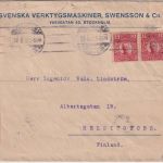 Schweden - 2x10 Ö. Königs Gustav V. Zensurbrief n. FINNLAND Stockholm 1917