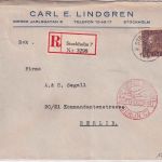 Schweden - 45 Ö. Königs Gustav V. Luftpost-Einschreibebrief Stockholm 7 1934