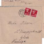 Norwegen - 2x20 Ö. Löwe Brief n. SCHWEDEN Sjovegan 8.2.45 OKW-Zensur