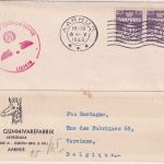 Dänemark - 2x10 Ö. Ziffer illustr. Firmenkarte n. BELGIEN Aarhus 6.5.40 ! Zensur