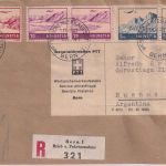 Schweiz 2x5 Fr. Flugpostausg. u.a. Einschreibe-Päckchen-Vds. n. ARGENTINIEN 1947