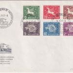 Schweiz/UPU - Weltpostdenkmal/Pegasus Satz (6 Werte) Schmuck-FDC ESST Bern 1957
