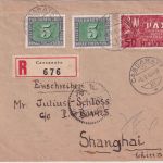 Schweiz - 50+2x5 Rp. Pax Einschreibebrief n. CHINA Cassarate - Shanghai 1946