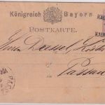 Bayern - Kaufbeuern 4. MÄR. 2x Aushilfs-L2 5 Pfg. Ganzsache n. Passau 1880