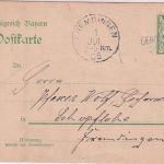 Bayern - Gerolfingen 30. JUN Aushilfs-Ra2 5 Pfg. Ganzsache n. Fremdingen 1905