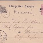 Bayern - Waal 18. JUN Aushilfs-Ra2 5 Pfg. Ganzsache n. München 1886