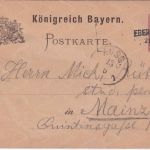 Bayern - Ebernburg 21. JUN. Aushilfs-L2 5 Pfg. Ganzsache n. Mainz