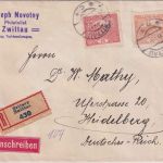 Tschechoslowakei - 60+15 H. Hradschin geschn. Einschreibebrief Svitavy 1919