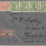 Tschechoslowakei - 60+4x10 H. Hradschin Einschreibebrief Kornitz 1920 Zensur