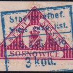 DP Polen - Stadtpost Sosnowice 3 K. Bestellmarke Briefstück 6. AUG 1916