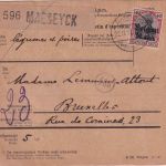 LP Belgien - 50 C./40 Pfg. Germania Paketkarte Maeseyck - Brüssel 1917