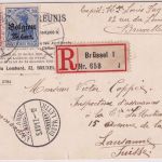 LP Belgien - 25+10+5 C. Einschreibekarte i.d. SCHWEIZ Brüssel - Lausanne 1917