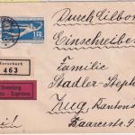 Schweiz - 1 Fr. Abrüstung Eilboten-Einschreibebrief Rorschach - Zug 1932