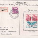 Schweiz - Aarau 1938 Blockausgabe ua. Schmuckumschlag/Einschreibebrief n. Singen
