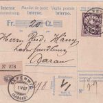 Schweiz - 15 Rp. Wappen Interne Postanweisung Safenwil - Aarau 1907