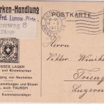 Schweiz - 5 Rp. Juventute/Trachten 1916 illustr. Firmenkarte Zürich Tringen 1917
