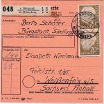 BRD - 70 Pfg. Heuss I senkr. Paar Paketkarte Bürgstadt ü. Miltenberg 1954