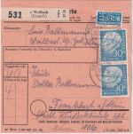 BRD - 30 Pfg Heuss I senkr. Paar Paketkarte Weilbach - Frankfurt a/M. 1954