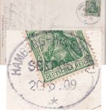 DR - Hamburg Helgoland Seepost Ovalstpl. Karte Helgoland - Karlsruhe 1909