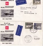 BRD - British European Airways BEA Erstflug Berlin - Bremen u. retour 1.4.64