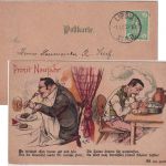 Leipzig - Lipsia 3 Pfg. Kopf/Wappen Ortskarte (farb. Neujahrs-Juxkarte) 1.1.1900