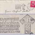 DR - Stuttgart 1938 Kampfspiele d. schwäb. Hitlerjugend Masch.werbestempel Brief