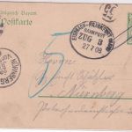 Bayern - 5 Pfg Rauten Ganzsache Bahnpost Eisenach Frankfurt a/M. 1908 Nachporto