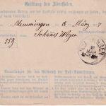 Bayern - 20 Pfg. Wappen Ganzsache Postanweisung HKS Rettenbach 17/3 (1877)