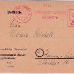 All.Bes. - Hannover 1946 apt. 10 Pfg. AFS "Landesversicherungsanstalt" Ortskarte