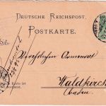 DR - 5 Pfg. K/A Fragekarte/Armensache Pforzheim - Waldkirch 1895